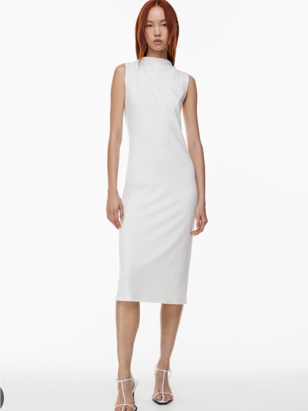 Aritzia Babaton Ivory Sleeveless Midi Dress - High Neck Minimalist